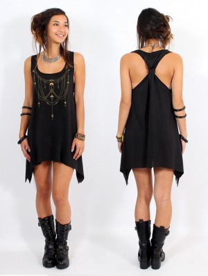 Hauts Toonzshop Paalayan Printed Knotted Sleeveless Tunic Femme Noir Doré | UPLS48723