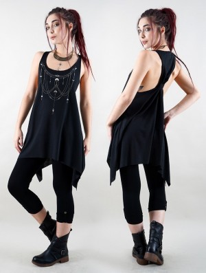 Hauts Toonzshop Paalayan Printed Knotted Sleeveless Tunic Femme Noir Argent | MXEF15430