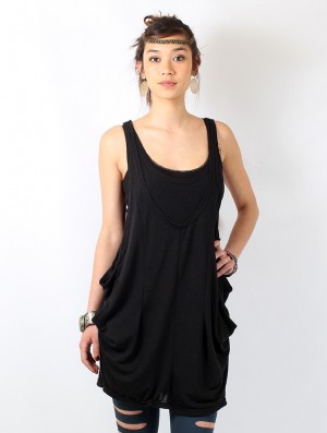 Hauts Toonzshop Palani Sleeveless Tunic Femme Noir | KDUE46287