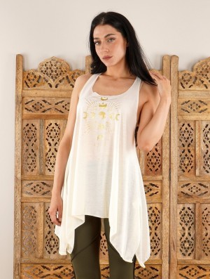 Hauts Toonzshop Phase Lune Printed Knotted Sleeveless Tunic Femme Blanche Doré | RPVB56172