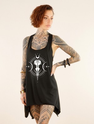 Hauts Toonzshop Ridaloo Printed Knotted Sleeveless Tunic Femme Noir Blanche | JQPX10853