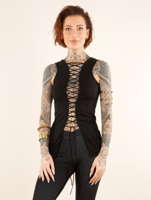 Hauts Toonzshop Saruga Reversible Sleeveless Top With Lace-up Femme Noir | UTGS51863