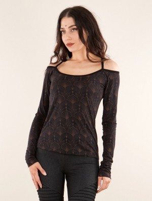 Hauts Toonzshop Sedna Peafowl Long Sleeved Printed Top Femme Noir | MSJV07953