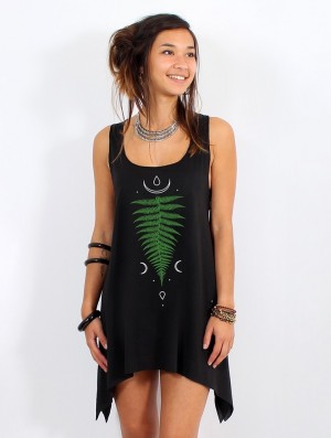 Hauts Toonzshop Shartiva Printed Knotted Sleeveless Tunic Femme Noir Vert | WJOE89241