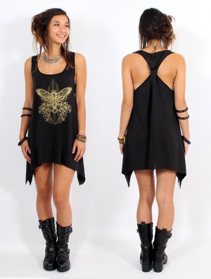 Hauts Toonzshop Sunstra Sphynx Printed Knotted Sleeveless Tunic Femme Noir Doré | SMPH24983