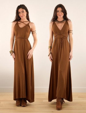 Peignoir Toonzshop Lazüli Loose And Reversible Strappy Long Dress Femme Caramel | AUNG92601