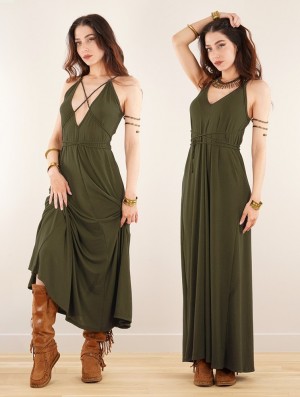 Peignoir Toonzshop Lazüli Loose And Reversible Strappy Long Dress Femme Kaki | RZJT82450