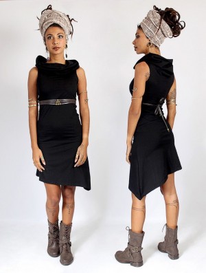 Peignoir Toonzshop Louve Short Asymmetrical Dress With Big Collar Femme Noir | PIVL97168