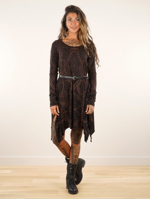 Peignoir Toonzshop Luinil Africa Long Sleeve Printed Flared Dress Femme Noir | OCFN21364
